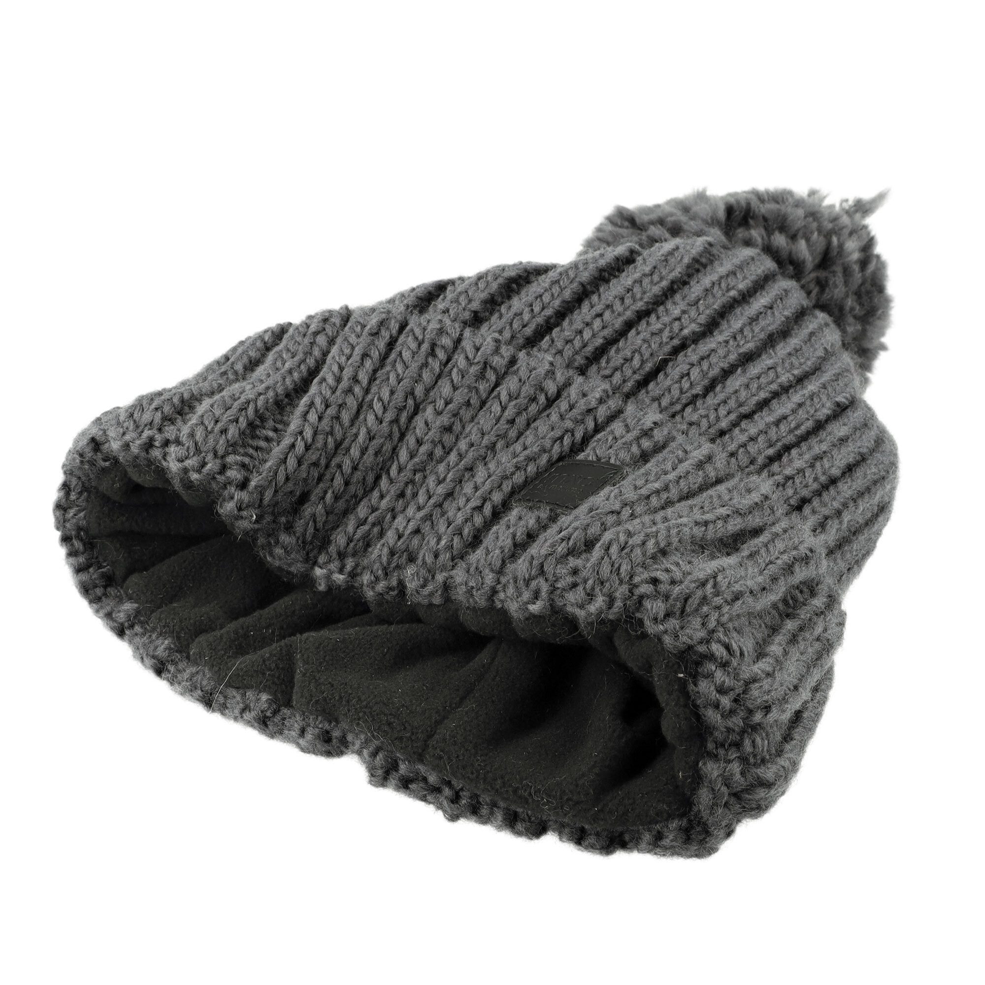 MAXIMO Strickmütze KIDS-Mütze, Rippe, Pompon Fleecefutter (1-St)