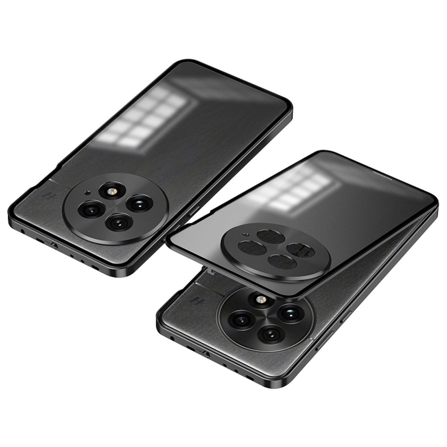 Wigento Handyhülle Für OnePlus 13 Snap Verschluss Metall Rahmen Mattierte Hülle Schwarz, Snap-Verschluss Metallrahmen-Hülle mit mattierter Rückseite