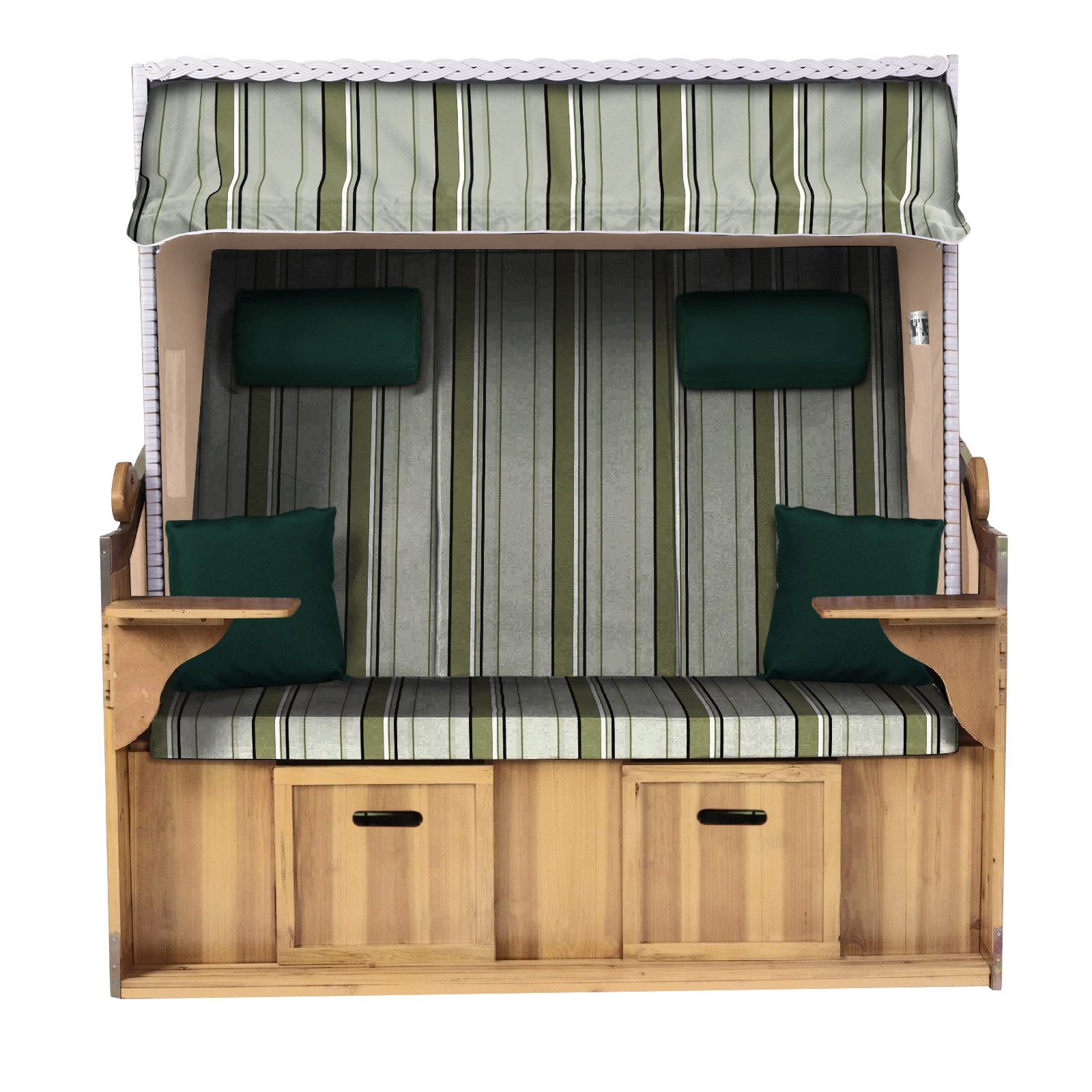 Strandkorb Hanse Strandkorb Strandkorb Ostsee XXL 2,5-Sitzer Volllieger Beige Grün, BxTxH: 150x80x160 cm, Ostsee XXL Volllieger, Ostsee 2,5-Sitzer Modell 2025, Stabiles Wacholder mit handgefertigtem Polyrattangeflecht