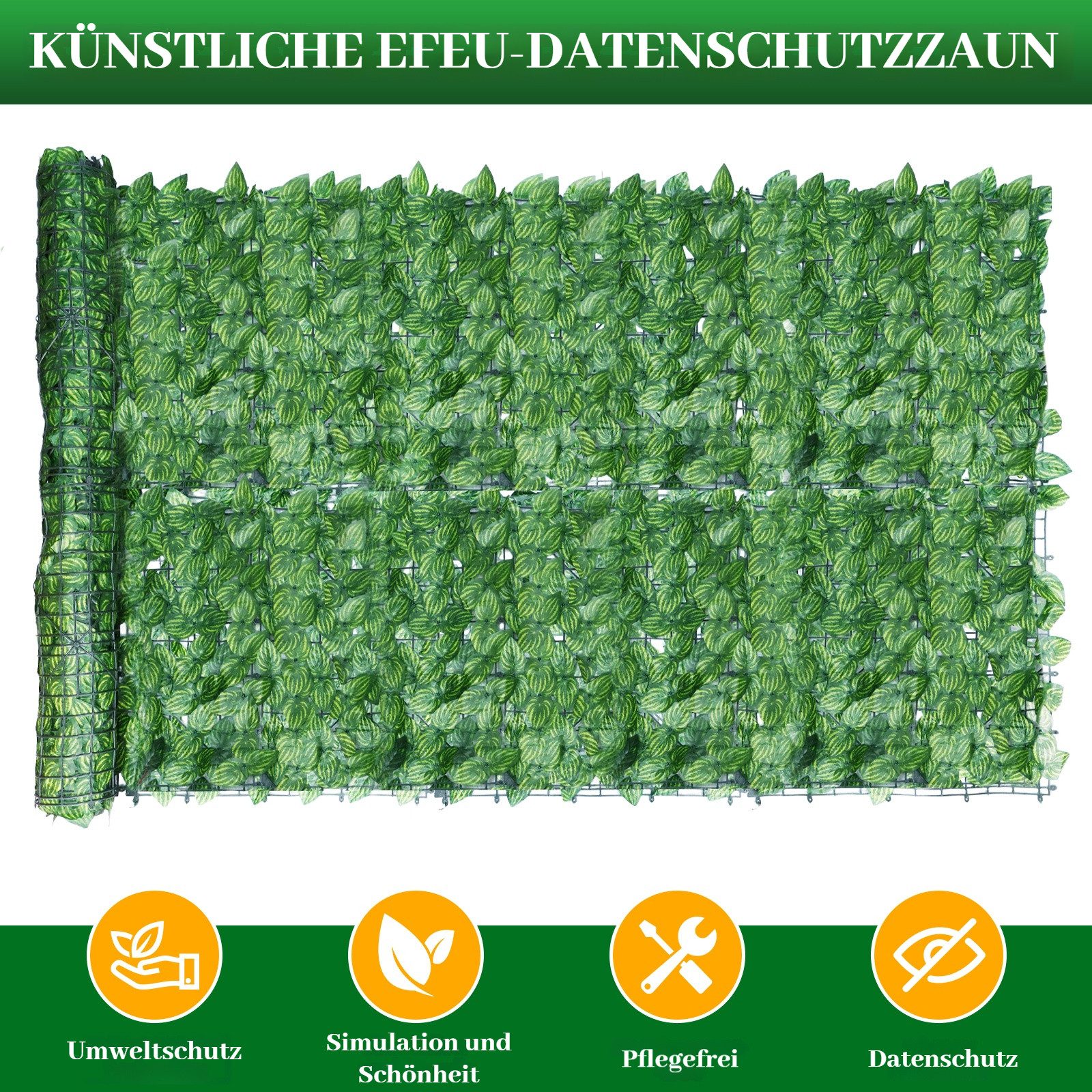 BlingBin Balkonsichtschutz Sichtschutzhecke Windschutz Efeu Sichtschutz Blätterzaun 1x3M (1er Set, 1-St., 300x100cm) Kunsthecken-Sichtschutz für Balkon und Terrasse, 2026 Neues Upgrade