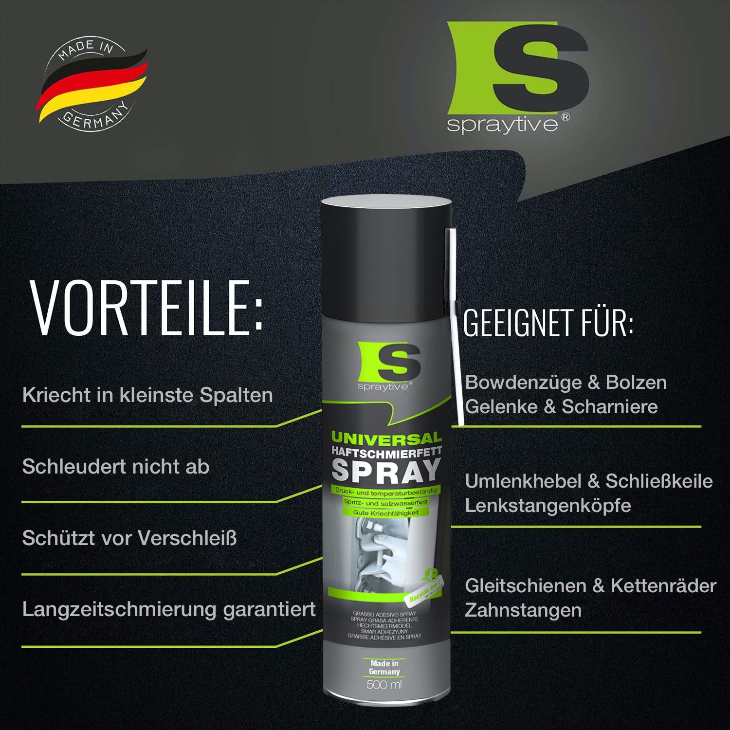 Spraytive Schmierfett 1x 500 ml Universal Haftschmierfett-Spray – Schmierfett & Kriechöl, Made in Germany – Bild 4 von 5