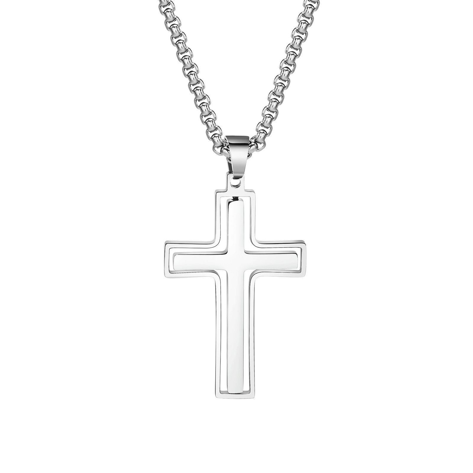 Kreuzkette Herrenkette Halskette mit Anhänger Edelstahl Kreuz Silber Schwarz