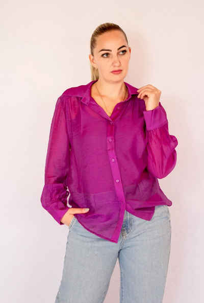 MonCaprise by Clothè Hemdbluse Bluse mit Top transparent & oversized Lyocell & Leinen lila (Set, 2-tlg) Langarm, Unifarben, mit Kragen