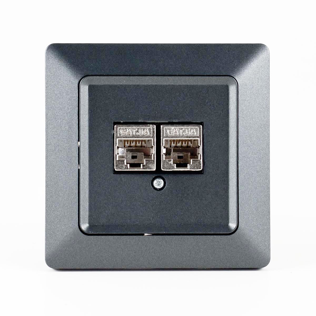 ChiliTec Unterputz-Anschluss MILOS Netzwerkdose, 2x CAT6, anthrazit mit Rahmen