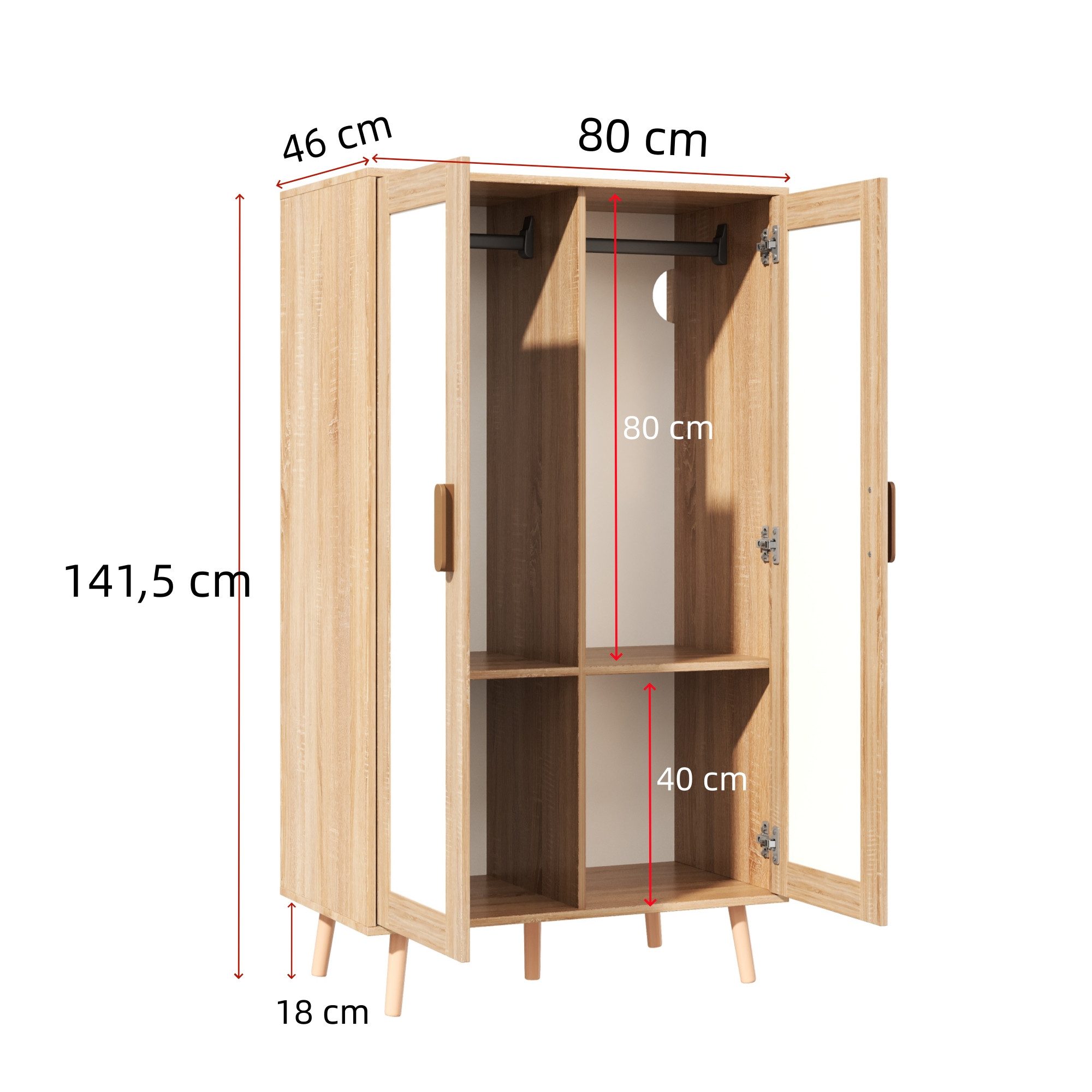 Ulife Kinderkleiderschrank 2-türiger Kleiderschrank, mit Kleiderstange und Schubladen (2-St)