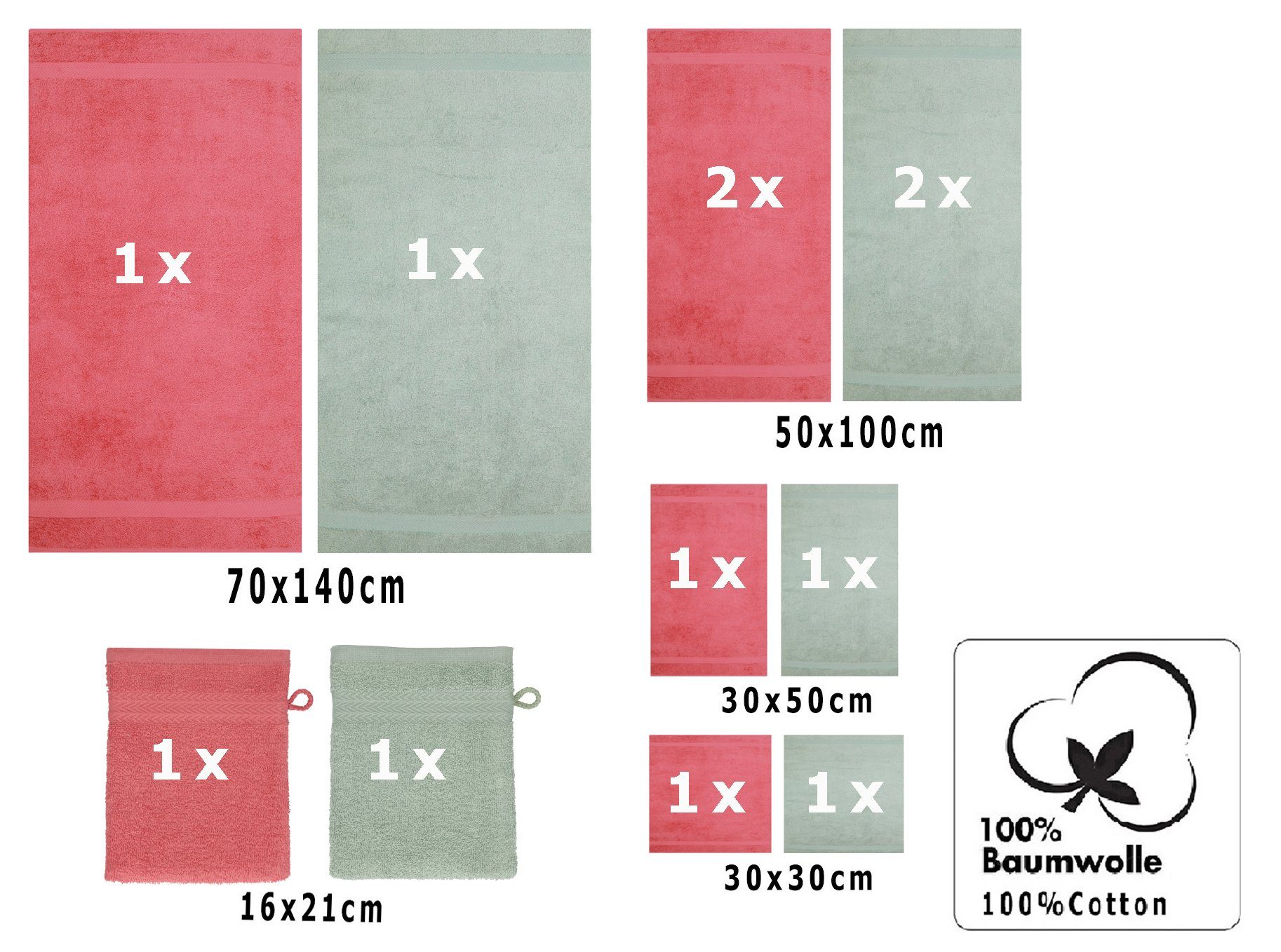 12-TLG. Handtuch Premium Betz Handtuch Set Baumwolle, Himbeere/heugrün, (12-tlg) Set
