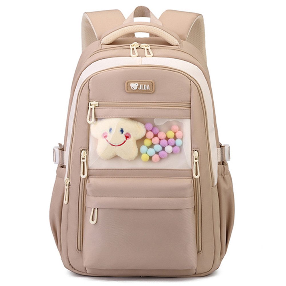 MOPUEA Schulrucksack Rucksack Schule Mit transparenter Fronttasche Mädchen Jungen Teenager (Turnbeutel Seitentasche, Laptopfach, Wasserabweisend, 1-tlg., mit doppelter Reißverschluss)