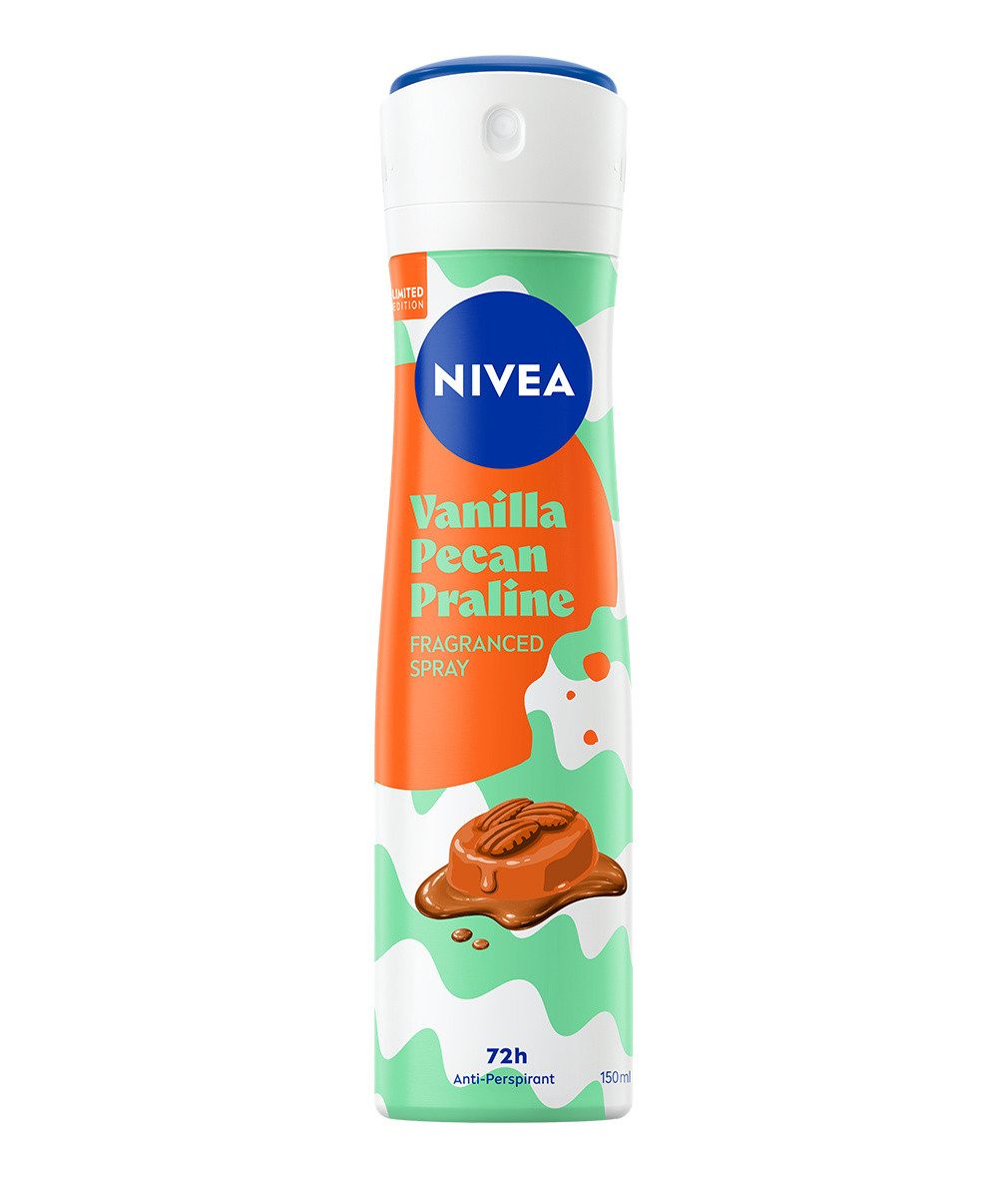 Nivea Deo-Spray Deo Vanilla Pecan Praline 6x150ml 72h Anti-Transpirant Limited Edition, Set, 6-tlg., 0 % Ethylalkohol – Bild 2 von 3