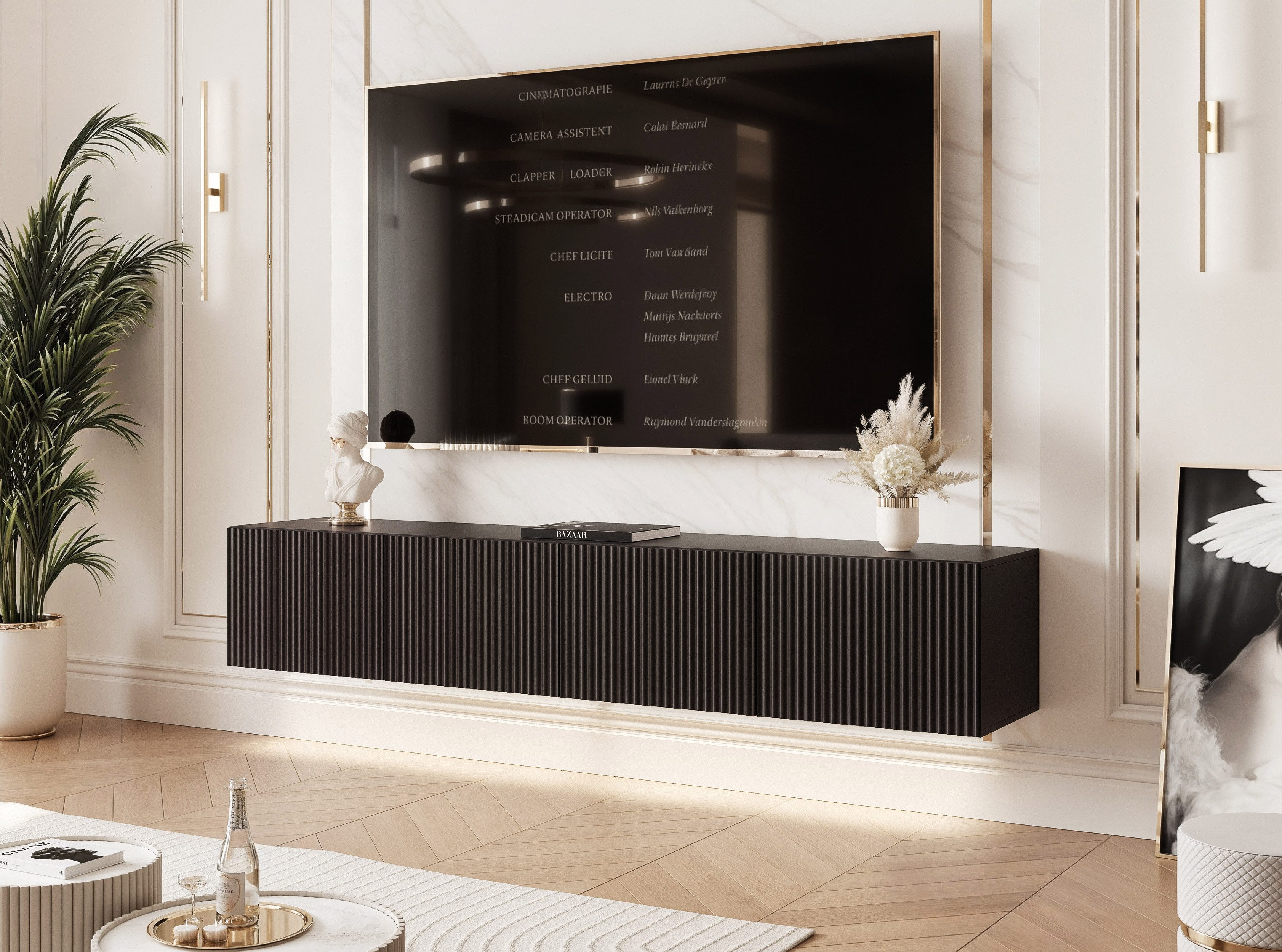 yourhouse24 Lowboard TV ANGEL 200 mit LED-Beleuchtung – Geriffelte Fronten – Bild 3 von 5