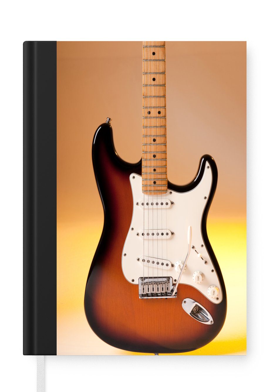 MuchoWow Notizbuch Eine E-Gitarre Hintergrund, Notizheft, 98 A5, Haushaltsbuch Merkzettel, Journal, Seiten, mit orangefarbenem Tagebuch