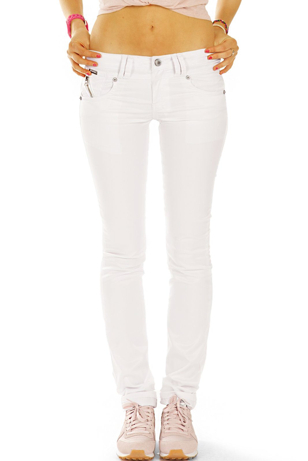 be styled Stoffhose Skinny Röhrenhose Stretch Fit in weiß low waist Jeans-  Damen - j3k-1 unifarben