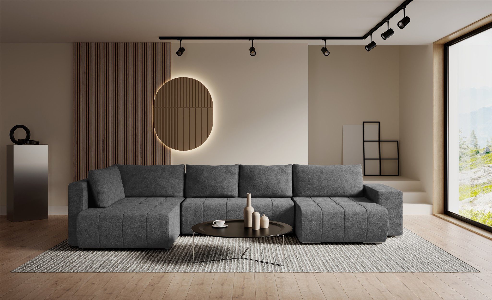 Fun Möbel Wohnlandschaft Sofa FUN BATISTA mit Schlaffunktion in Stoff Blur, Rundumbezug, mit Bettkasten
