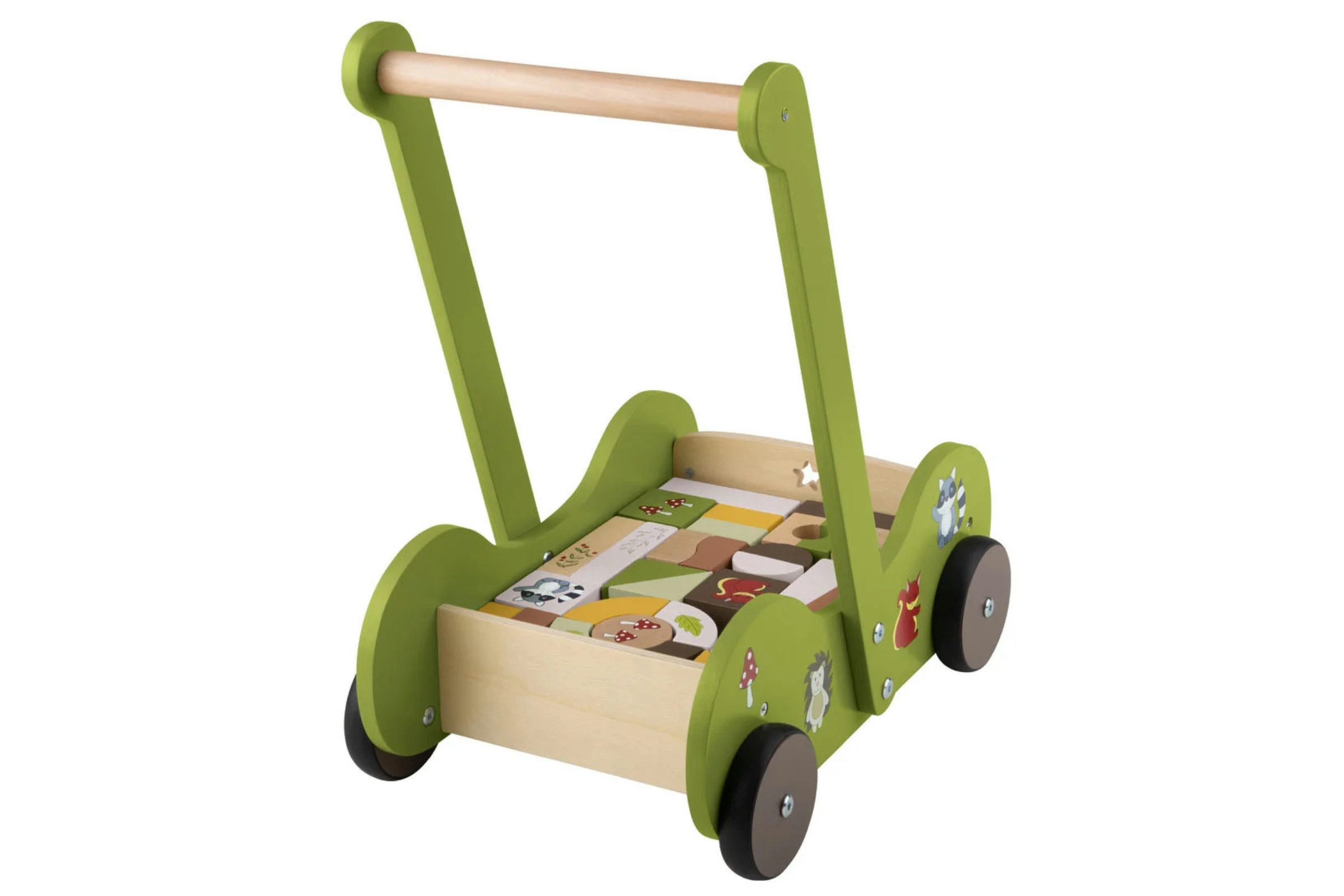Generic Spiel-Einkaufswagen Playtive Holz Schiebewagen mit 30 Holzbausteinen