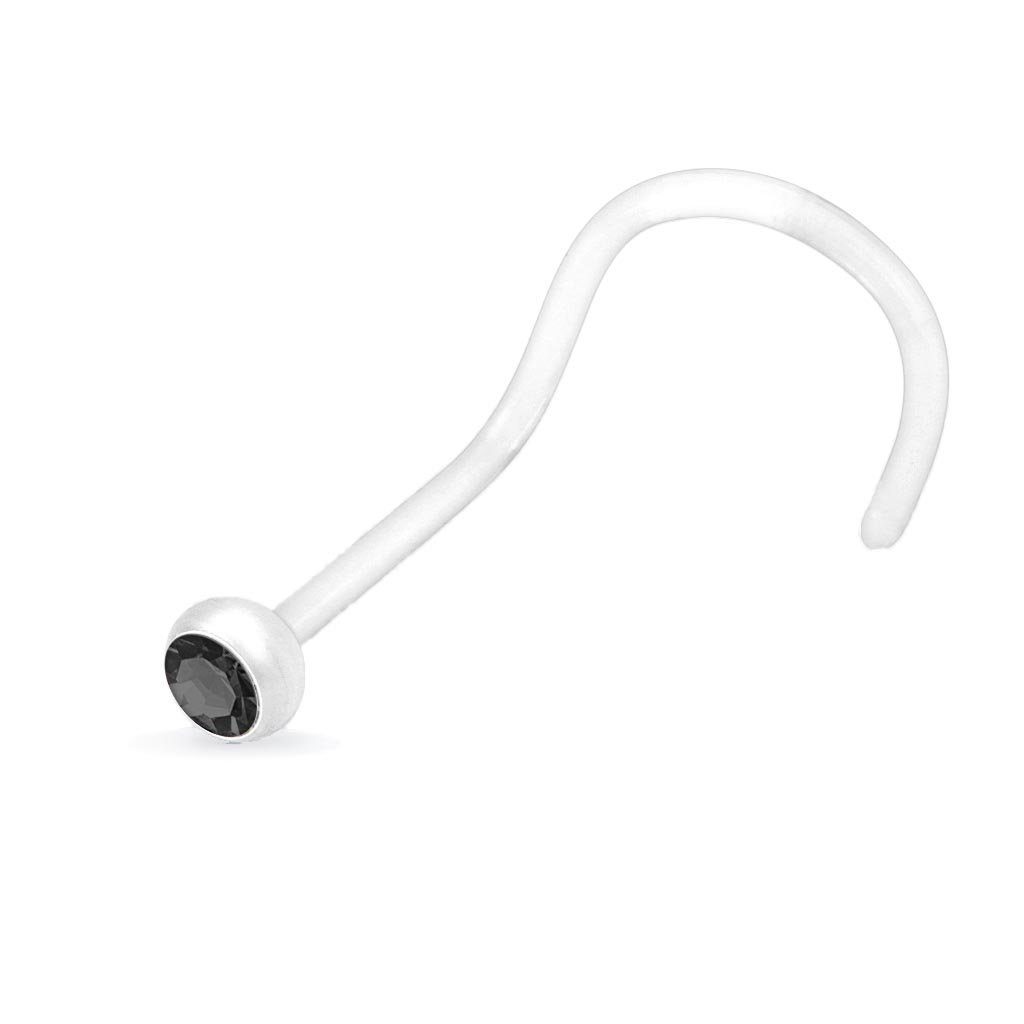 viva-adorno Nasenpiercing gebogen 0,8mm Nasenstecker Bioflex flexibel transparent Zirkonia, Kunststoff Kristall Strass