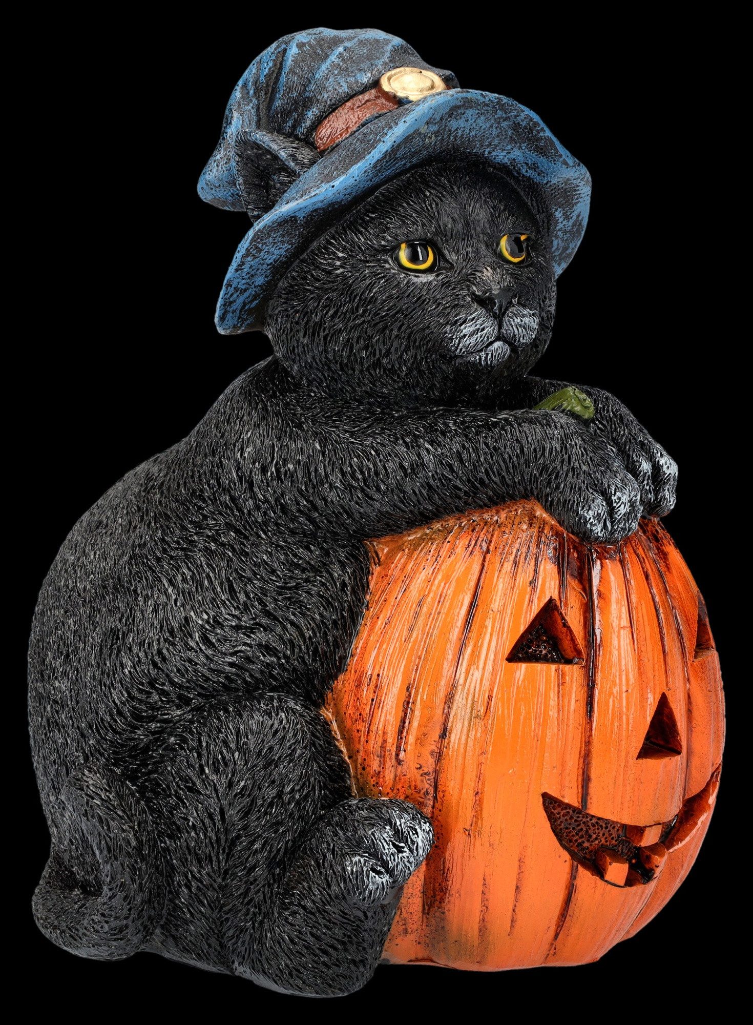 Figuren Shop GmbH Tierfigur Katzenfigur Zauberer mit Kürbis - Trick or Treat - Fantasy Tierfigur – Bild 2 von 5