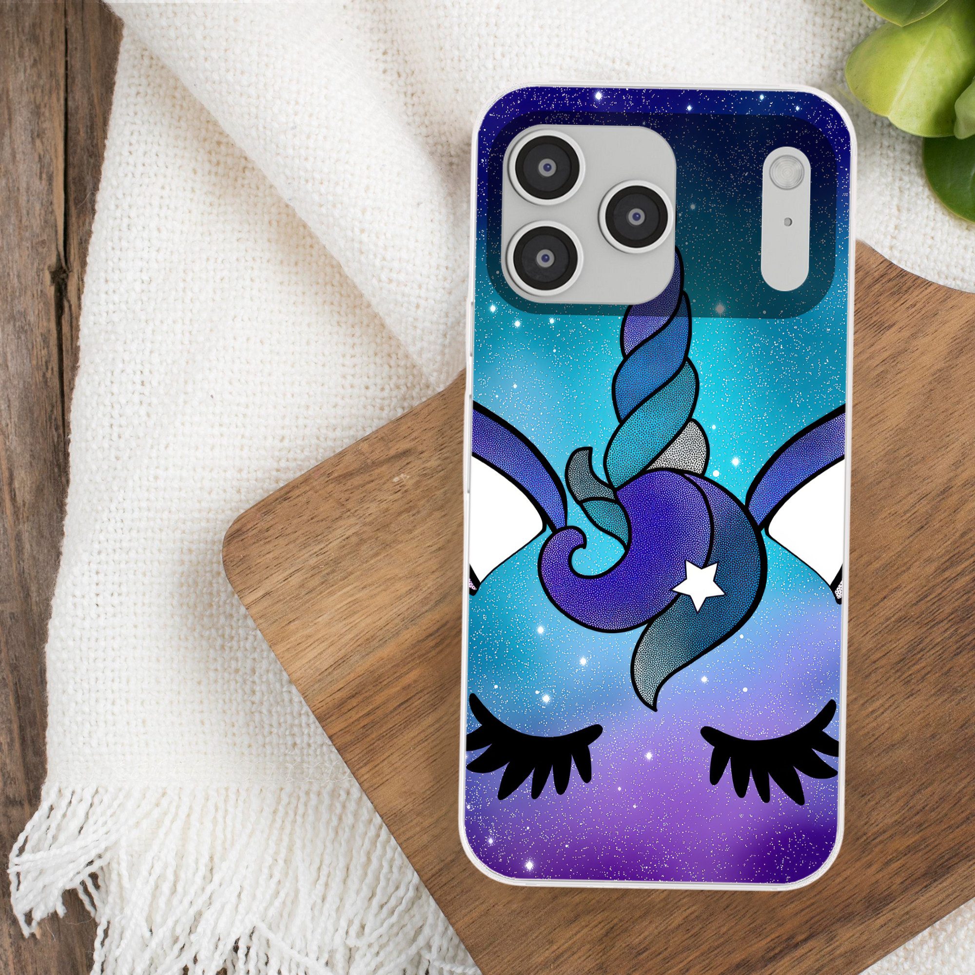MuchoWow Handyhülle für Apple iPhone 17 Pro Max Einhorn - Sternenhimmel - Blau, Smartphone-Bumper, Print, Handy Schutzhülle Dünn