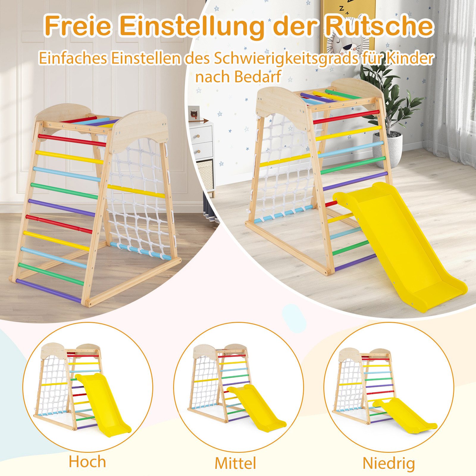 COSTWAY Spielturm Klettergerüst, mit Rutsche & Kletternetz