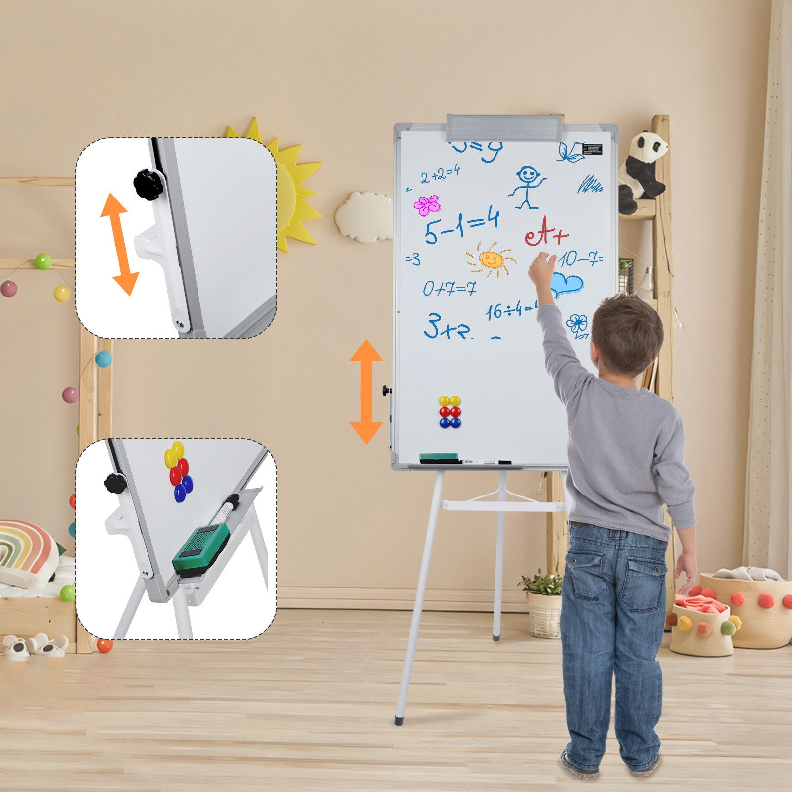 JEOBEST Magnettafel Whiteboard Magnettafel Magnetisch, Trocken Abwischbar 60 x 90cm, Whiteboard mit Ständer, Höhenverstellbar