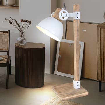 etc-shop LED Tischleuchte, Leuchtmittel inklusive, Warmweiß, Farbwechsel, Vintage Schreib Tisch Leuchte Fernbedienung weiß Holz Spot