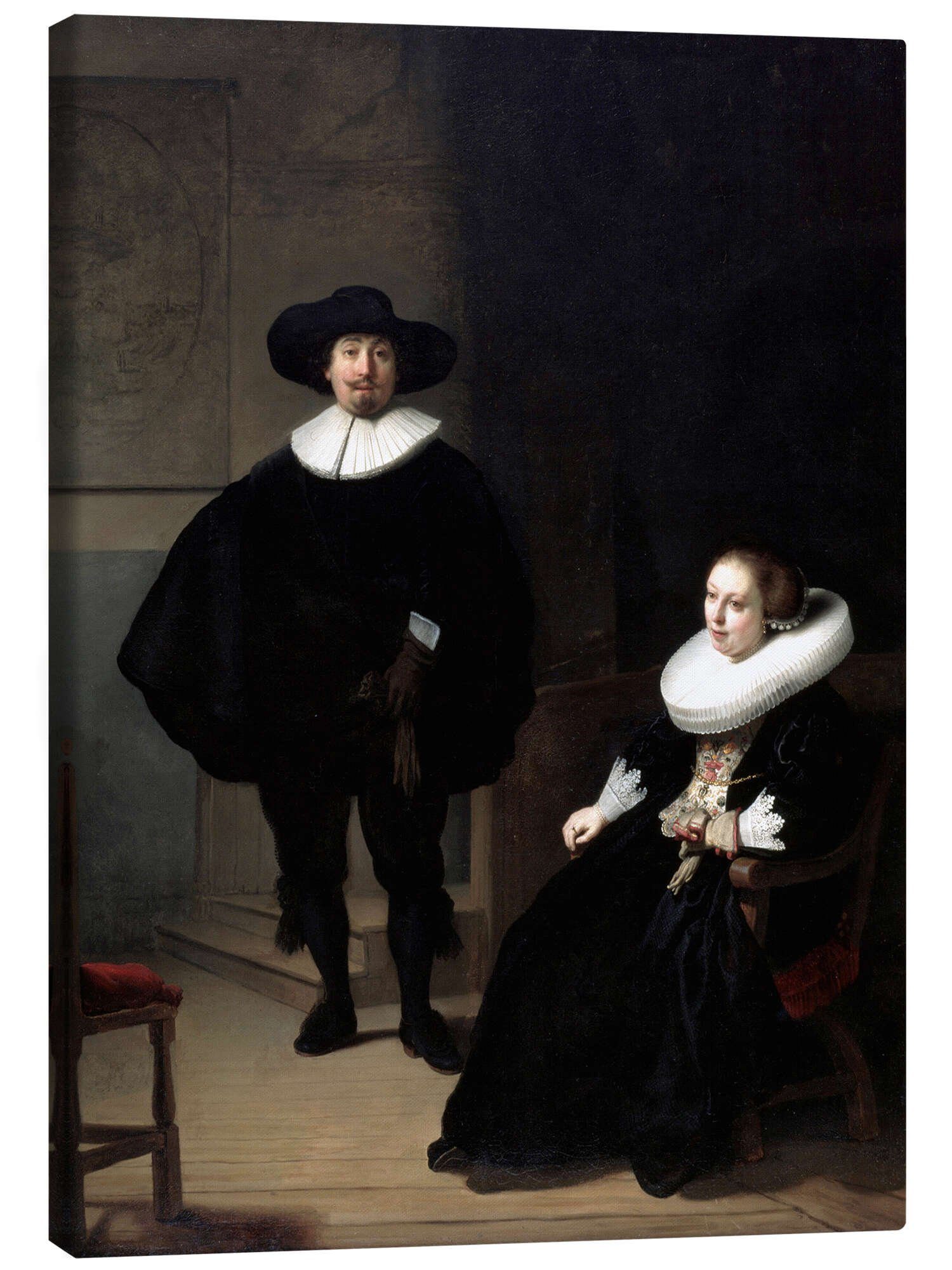 Posterlounge Leinwandbild Rembrandt van Rijn, Eine Dame und Gentleman in  schwarz, Malerei