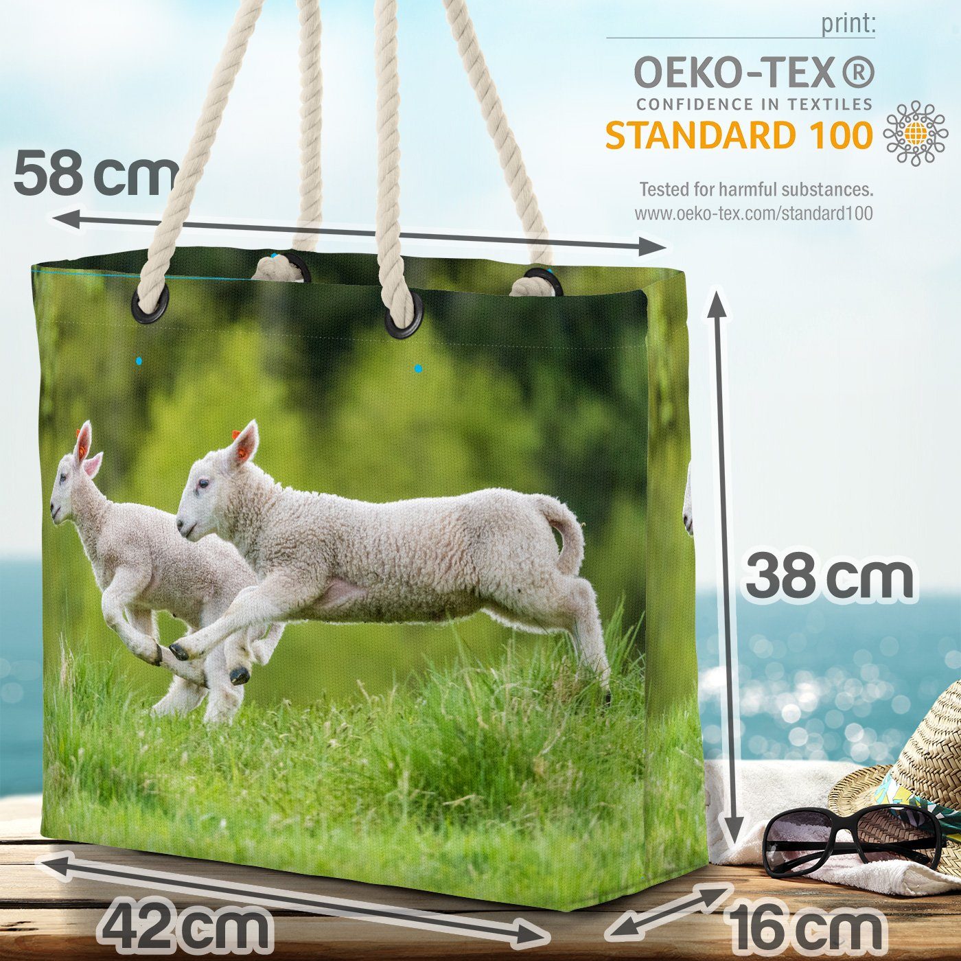 Zoo Braten Osterhase Beach Ostern Bag Essen Strandtasche Junge Lämmchen Lamm Lämmer VOID Tiere (1-tlg),