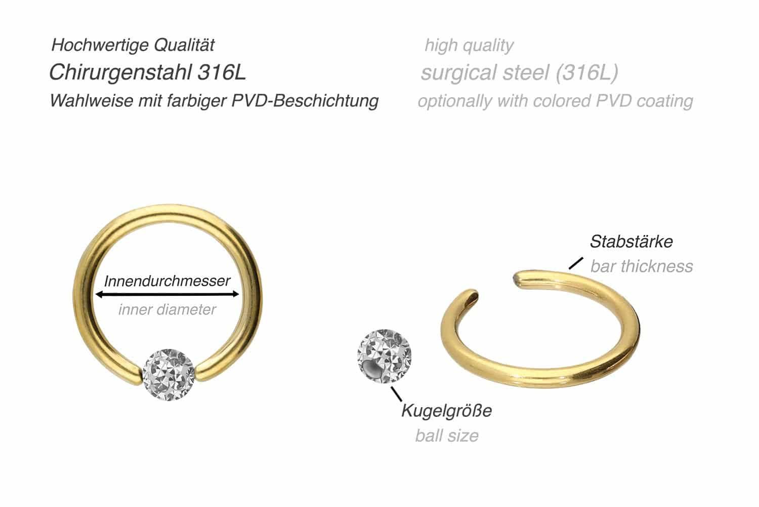 PIERCINGLINE Nasenpiercing Chirurgenstahl Klemmkugelring EPOXY-KUGEL (Klemm-Ringe, 1-tlg)