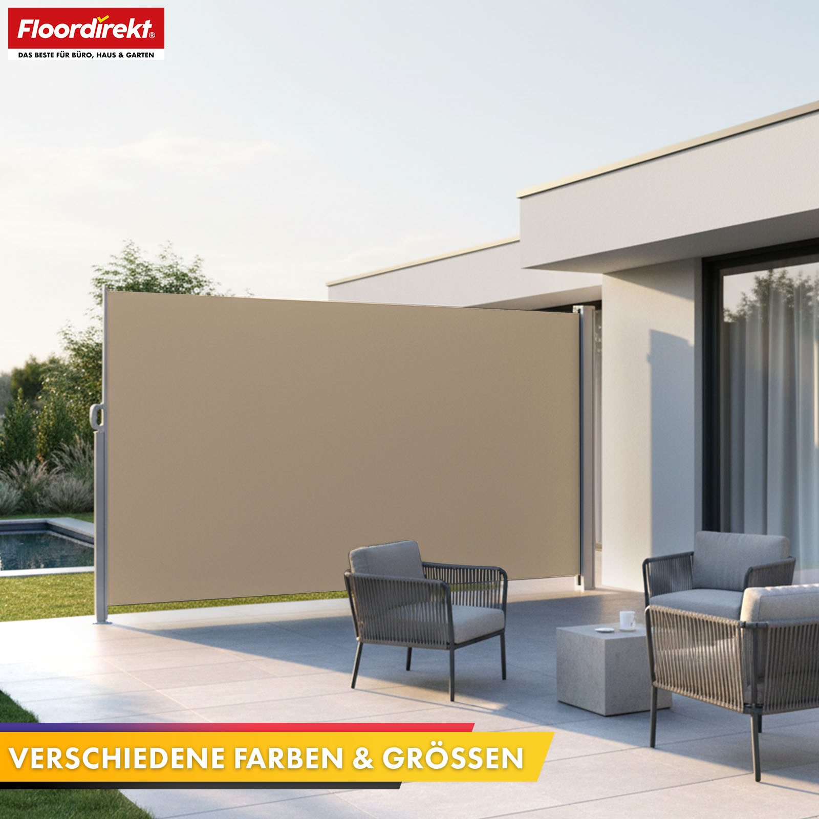 Floordirekt Seitenmarkise aus Aluminium Sichtschutz & Sonnenschutz für Balkon, Terrasse & Garten (140x300 cm) UV-beständig, hohe Stabilität, witterungsbeständig – Bild 4 von 5