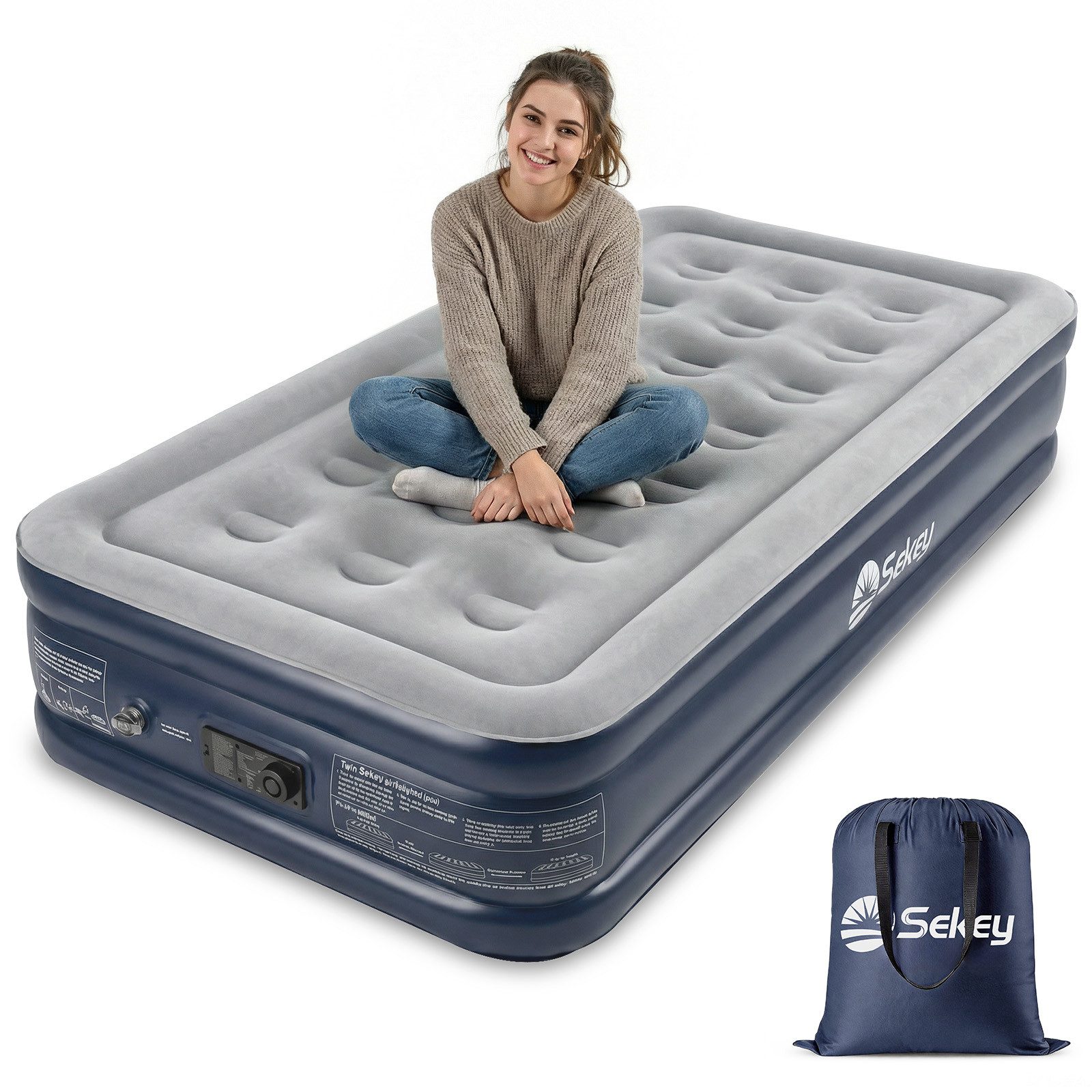 Sekey Luftbett Aufblasbare Matratze Luftmatratze selbstaufblasend hoch mit Pumpe, Luftbett Grau 203x102x40cm Wasserabweisend Einzelbett mit Tragebeutel