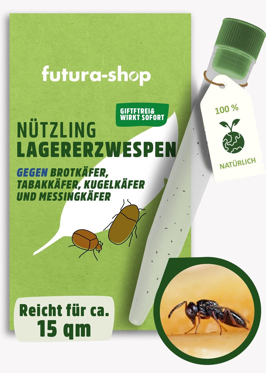 Futura-Shop Insektenvernichter Schlupfwespen / Lagererzwespen gegen Brotkäfer, Tabakkäfer, Kugelkäfer, 100% Biologisch