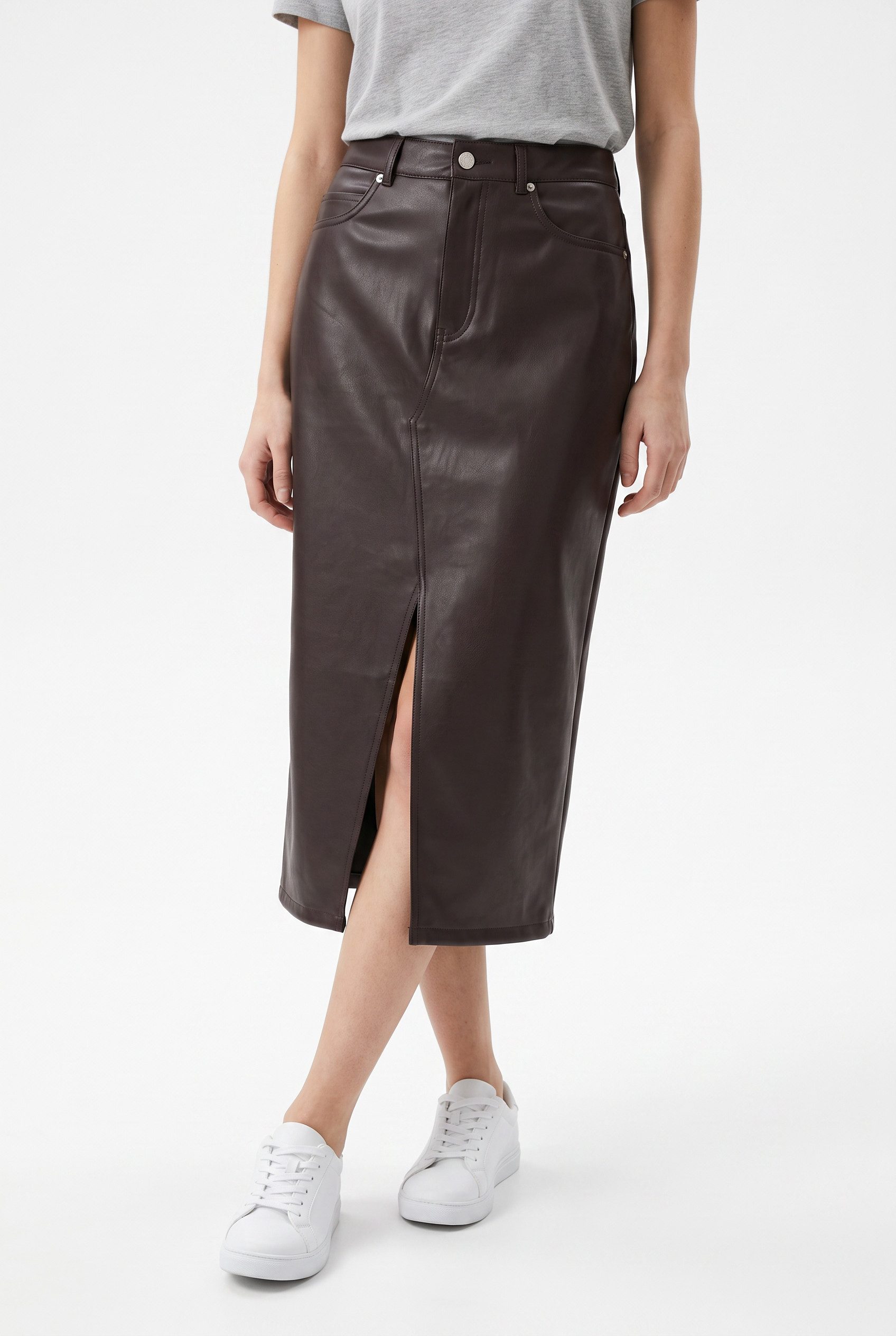 Vero Moda Lederimitatrock VMVERI HR CALF PL SKIRT NOOS Lederimitat, mit Stretch, high waist