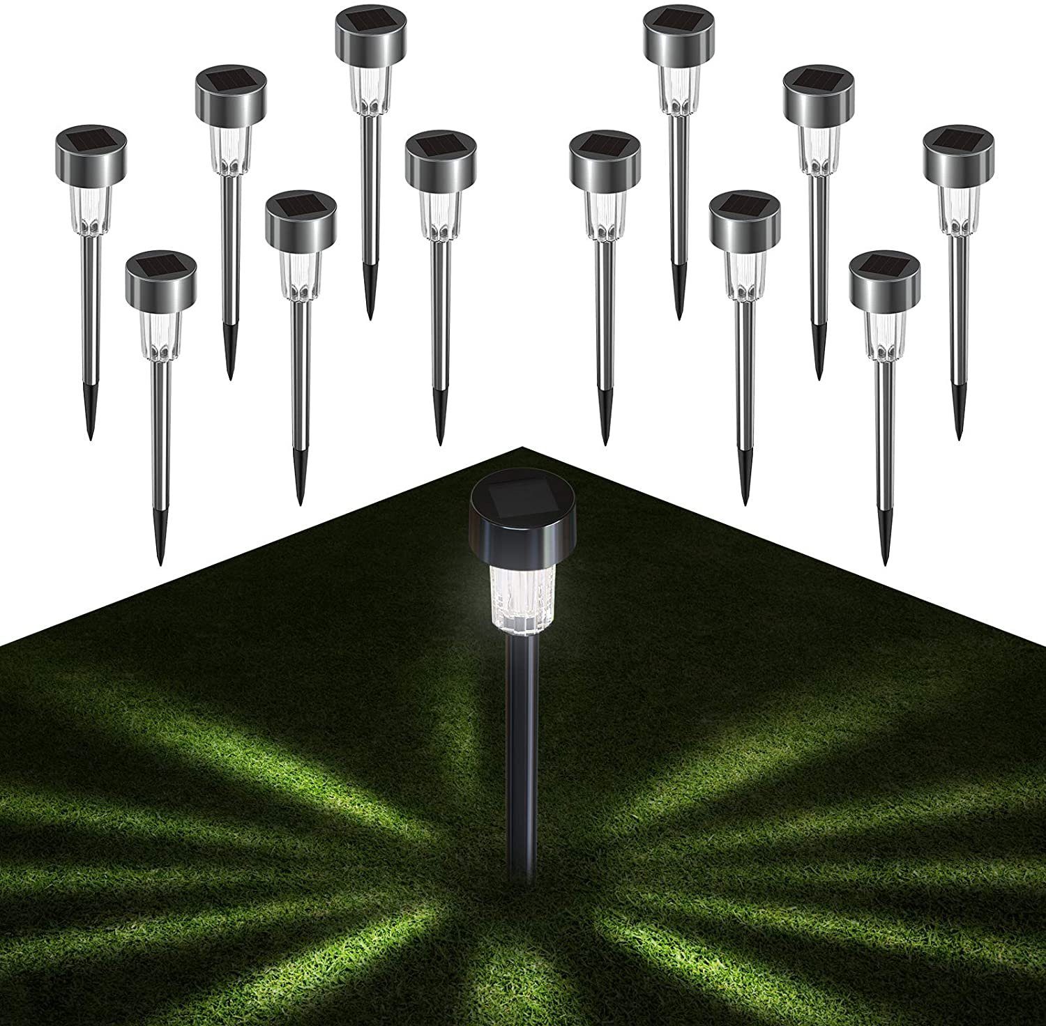 Quntis LED Gartenleuchte 12er set Solar Gartenleuchte mit Erdspieß, IP44 6500K
