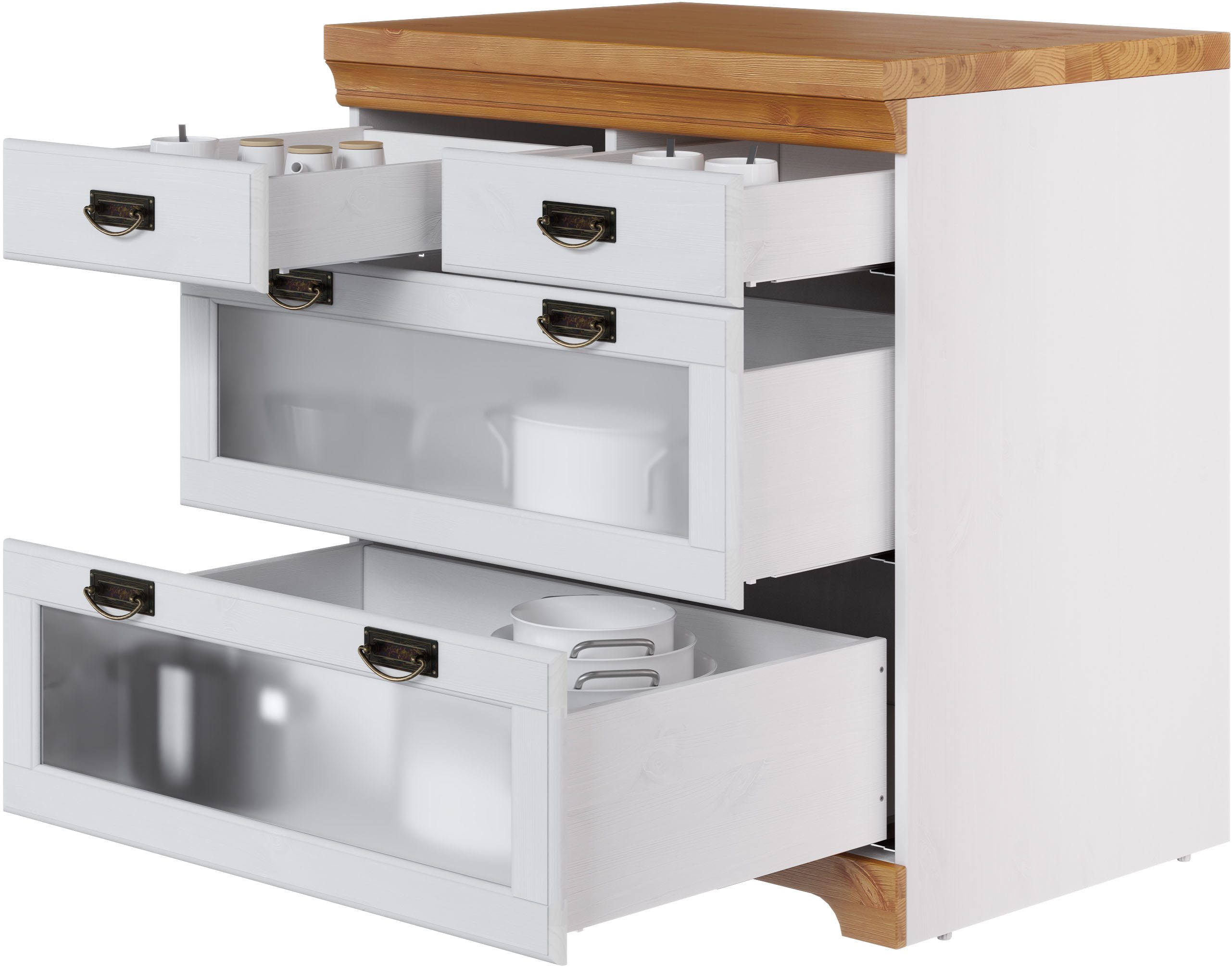 OTTO home Unterschrank Rügen Breite 80 cm, Kiefer massiv, Schubkästen mit Glaseinsatz – Bild 5 von 5