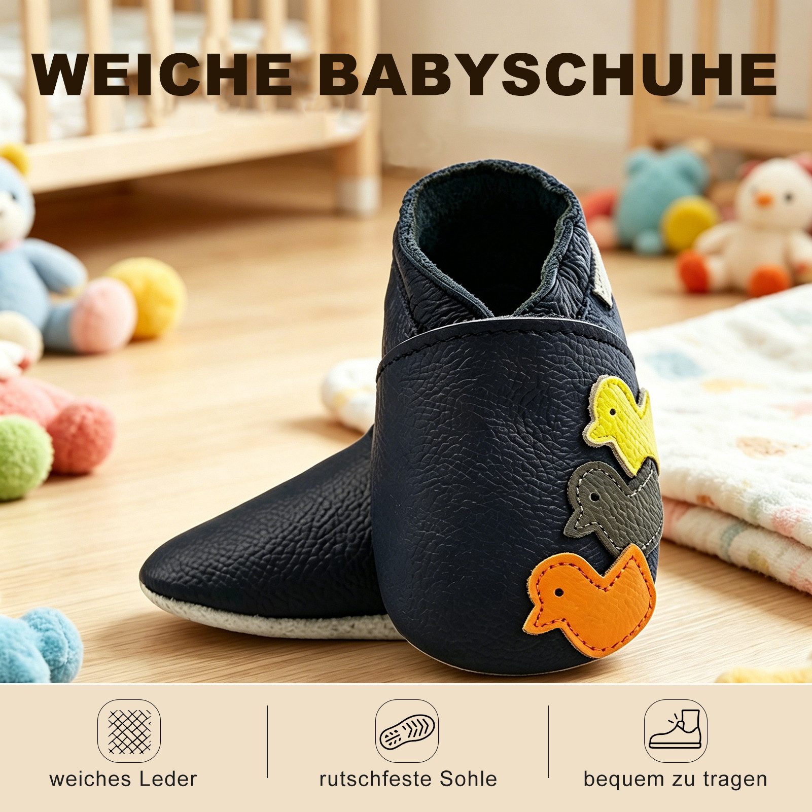 Bemesu Baby Schuhe Leder rutschhemmende Wildledersohle handgemacht Krabbelschuh