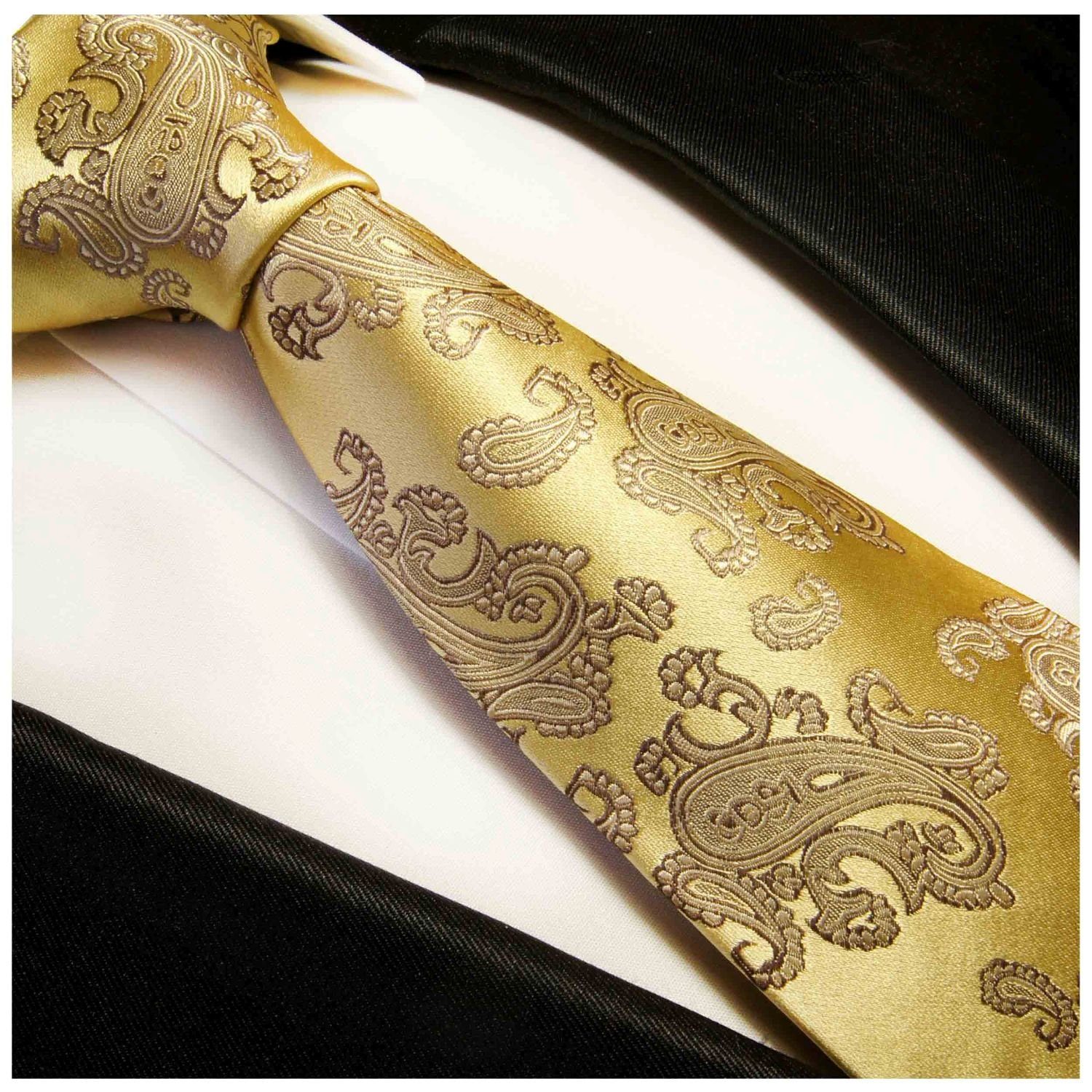 Paul Malone Krawatte Herren Seidenkrawatte eleganter Schlips modern paisley Schmal (6cm), gold 354 – Bild 2 von 2