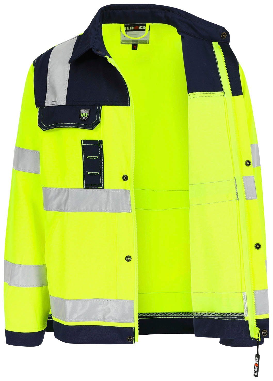 Herock Arbeitsjacke gelb Hochwertig, Taschen, Hydros 5 eintellbare reflektierende Bänder Bündchen, Hochsichtbar 5cm Jacke