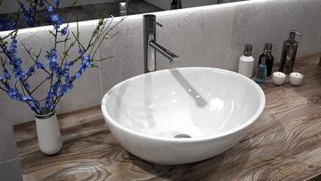 YOLEO Waschbecken Mini Aufsatzwaschbecken Keramik f. Badezimmer Waschtisch Oval 41x34 cm