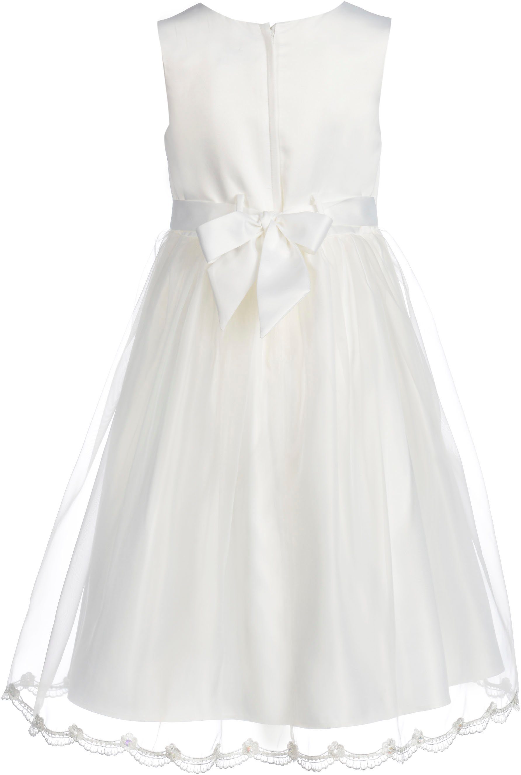 happy girls Taufkleid mit süßer Blütenapplikation vorne an der Taillennaht