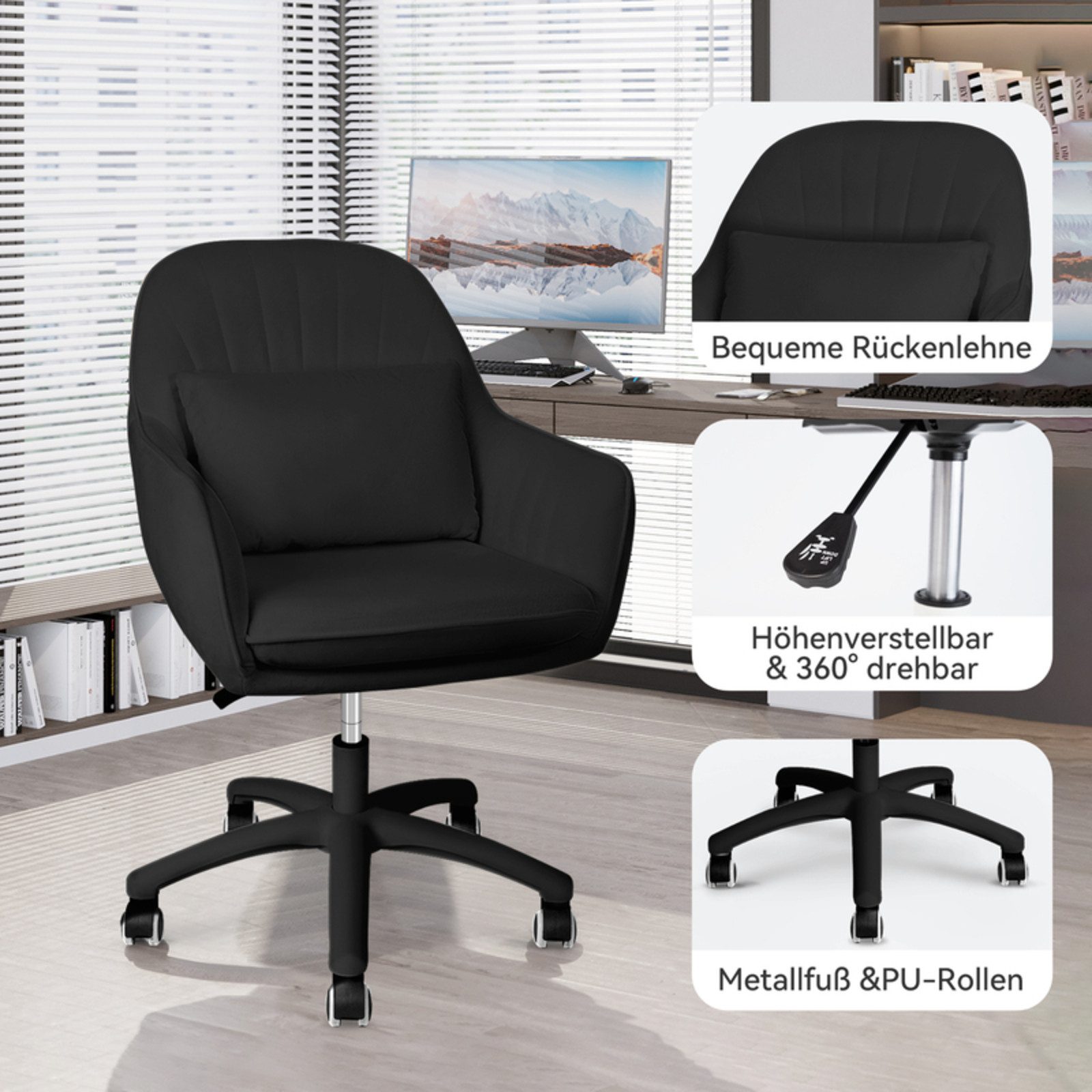 HawthyHome Bürostuhl Ergonomischer Homeoffice-Stuhl, 360° Drehbar & Höhenverstellbar (1 St), Samtbezug mit Kopfkissen, ideal für Arbeitszimmer & Schlafzimmer
