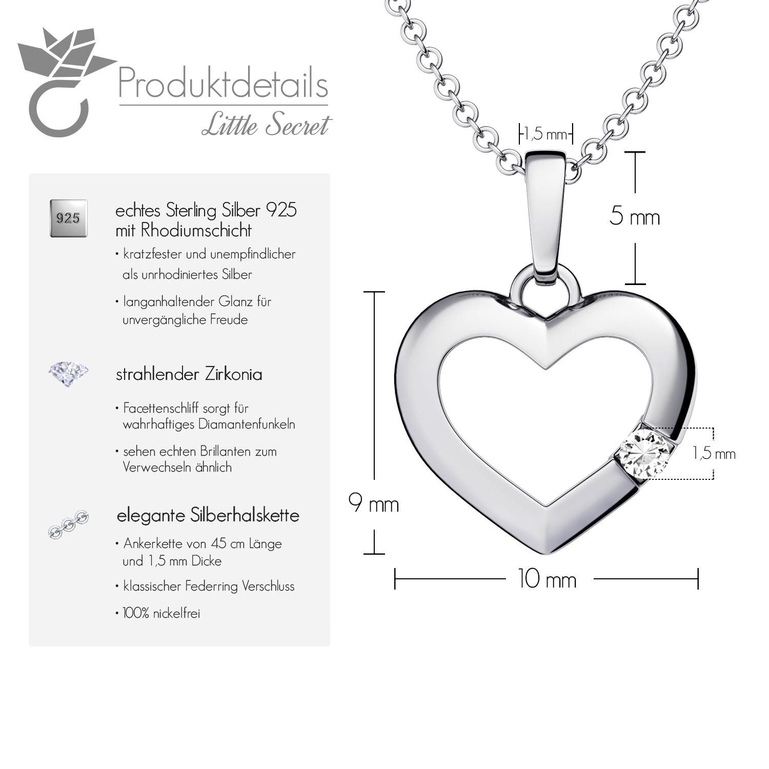 Amoonic Herzkette Halskette Damen Silber 925 Kette mit Herzanhänger und Zirkoniastein (inkl. Schmucketui), Echte Herz Silberkette Gold Rosegold vergoldet Geschenk Freundin