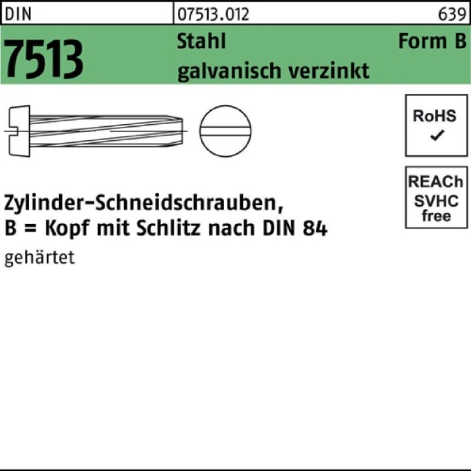 Gewindeschraube Schlitz FormB DIN 6 7513 BM 500er Zylinder Gewindeschneidschraube Reyher Pack