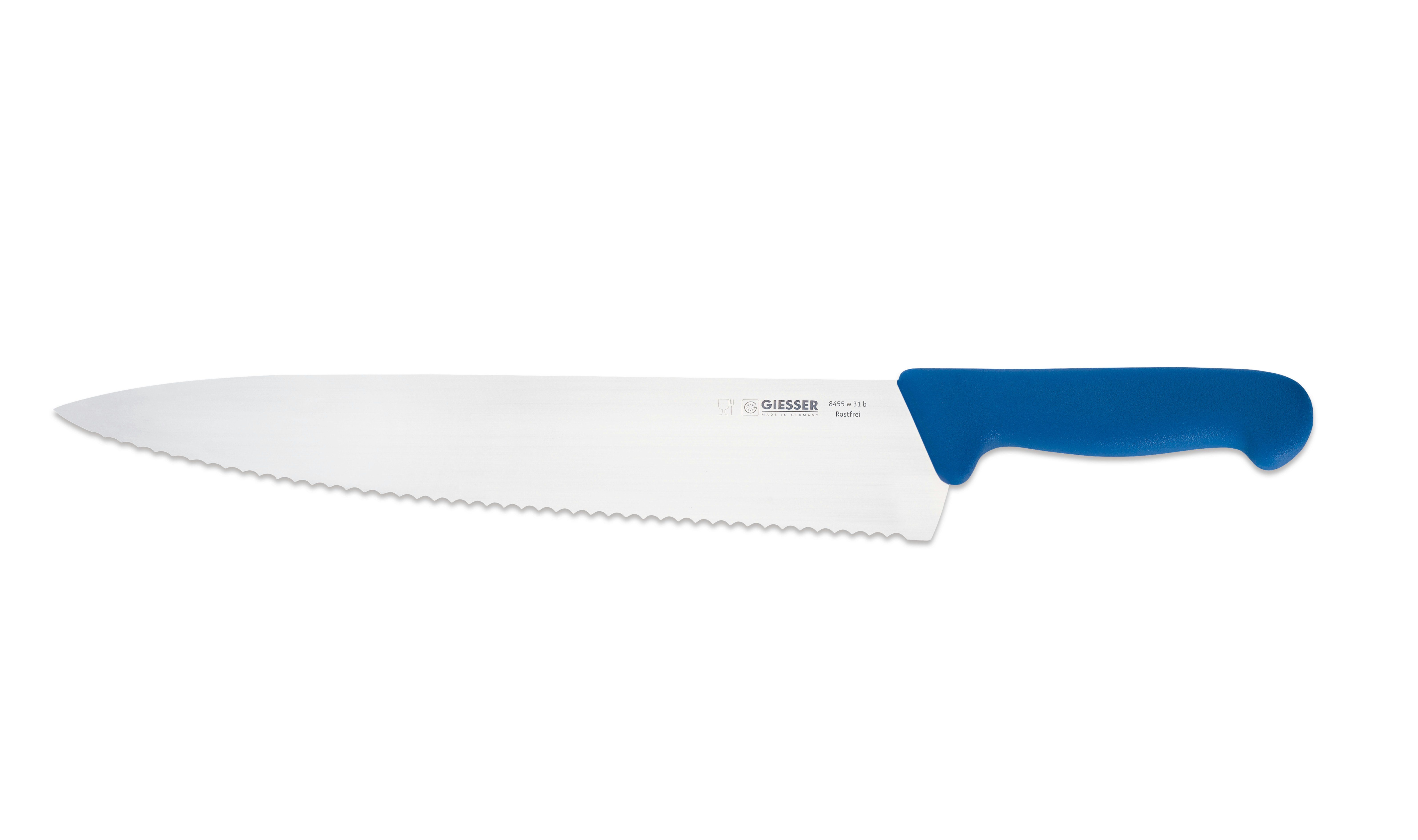 Giesser Messer Kochmesser Küchenmesser breit 8455, Rostfrei, breite Form, scharf, Handabzug, Ideal für jede Küche blau-Welle