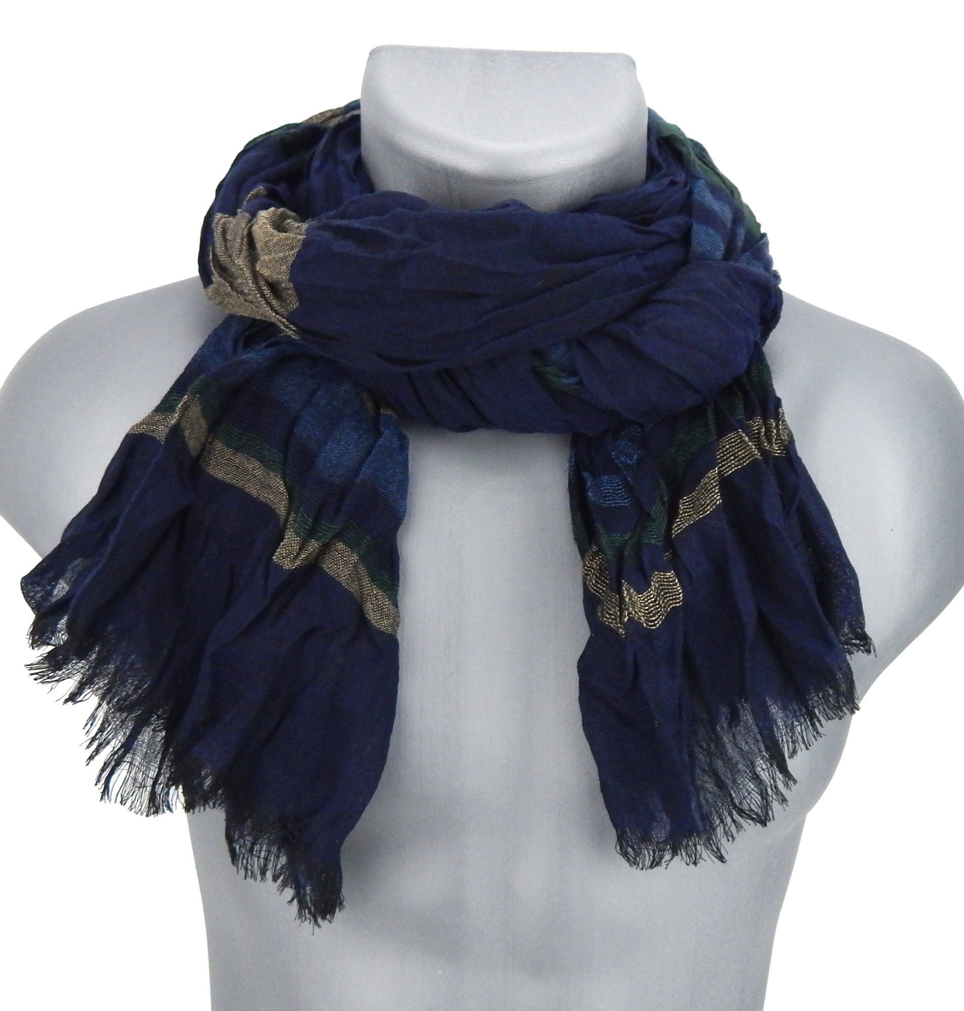 Ella Jonte Modeschal, leichter Herrenschal blau mit Streifen in beige grün blau