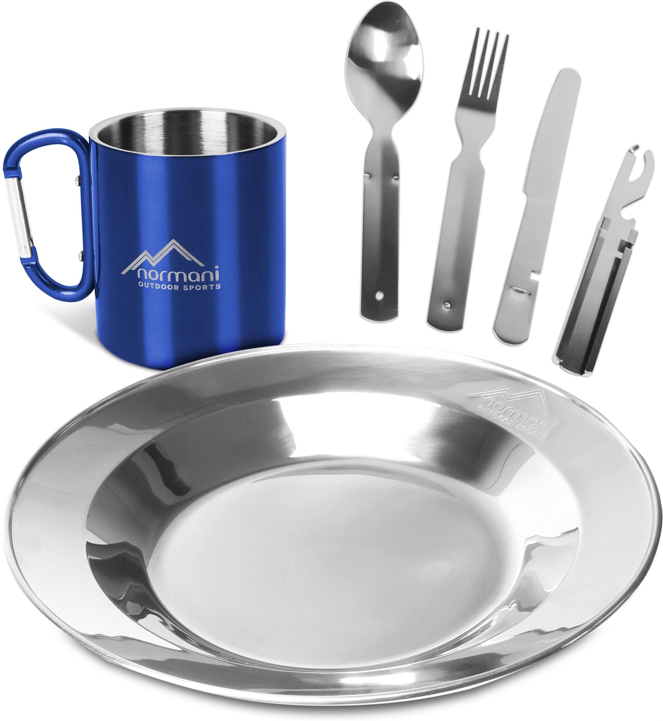 normani Geschirr-Set Camping-Geschirrset 7-Teilig (4-tlg), 1 Personen, Edelstahl, Outdoor Kochgeschirr Ess-Geshirrset Campingheschirr