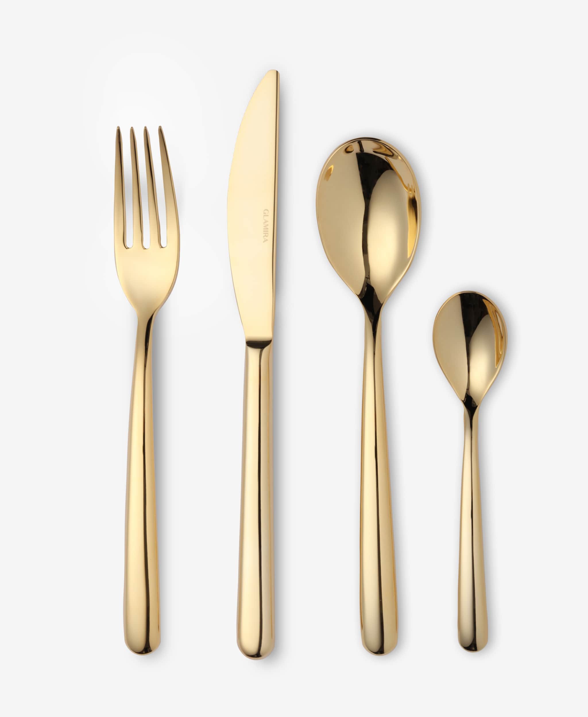 GLAMIRA Besteck-Set Clara Besteckset mit 24K-Goldbeschichtung (24-tlg), 6 Personen, 100% Stainless Steel with 24K Gold Plating, 24 Teile, Edelstahl, vergoldet