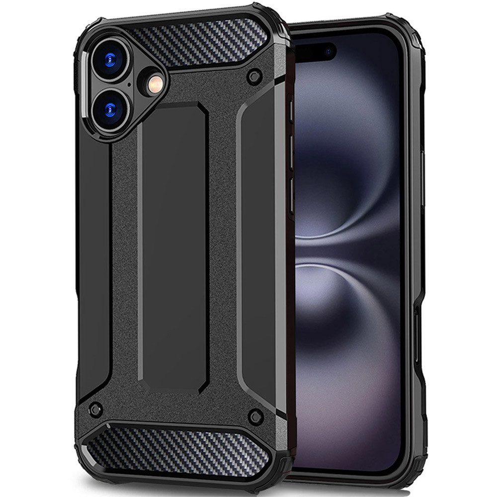 FITSU Handyhülle Outdoor Hülle für iPhone 16 Schwarz 6,1 Zoll, Robuste Handyhülle Outdoor Case stabile Schutzhülle mit Eckenschutz
