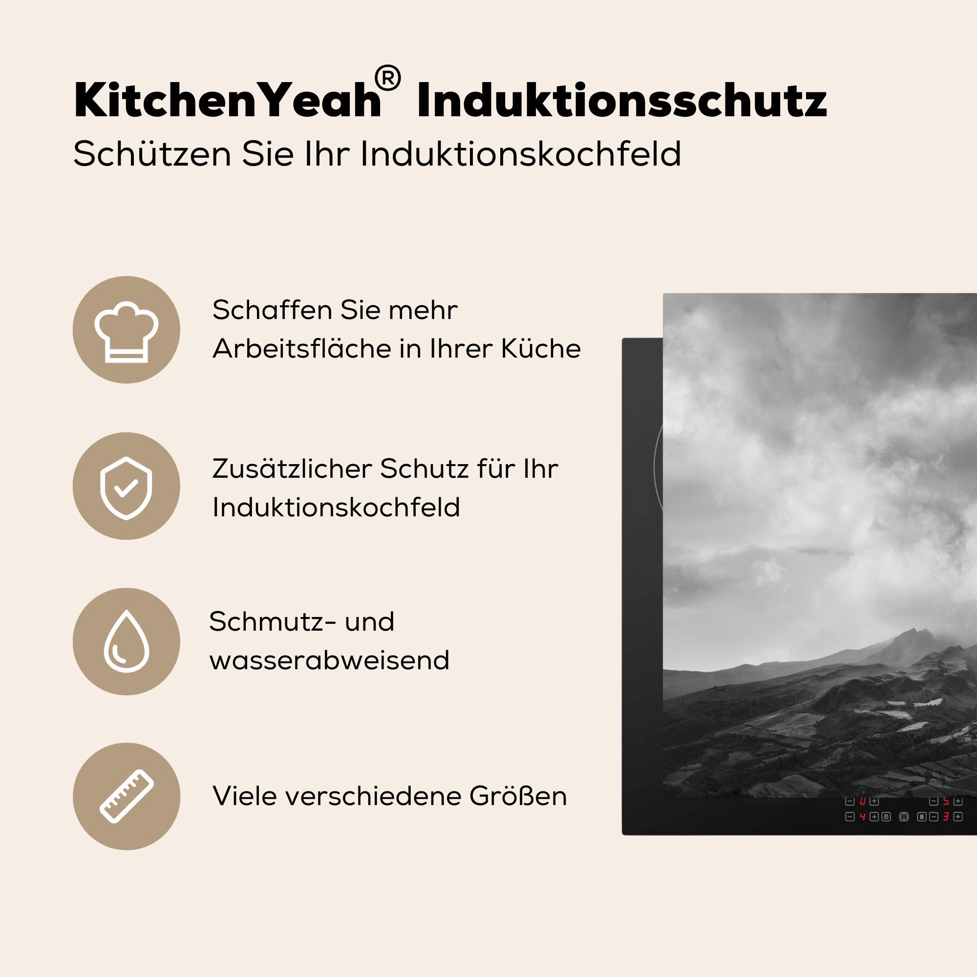 Arbeitsplatte (1 Vinyl, Herdblende-/Abdeckplatte cm, tlg), Schwarz - Nebel MuchoWow 78x78 Weiß küche Südamerika, für Ceranfeldabdeckung, - -