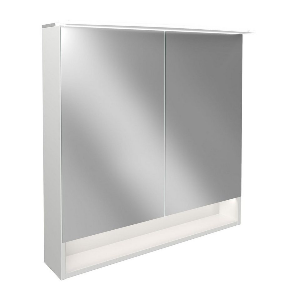 FACKELMANN Badezimmerspiegelschrank B.Style LED Spiegelschrank 80 cm  Korpusfarbe: Weiß Glanz
