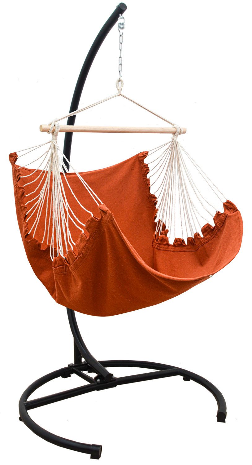 AMANKA Hängestuhl XL Hängesessel Relaxsessel 155x125cm in Terracotta mit 210cm Gestell, Komfortabler Hängestuhl mit stabilem Ständer und Zubehör