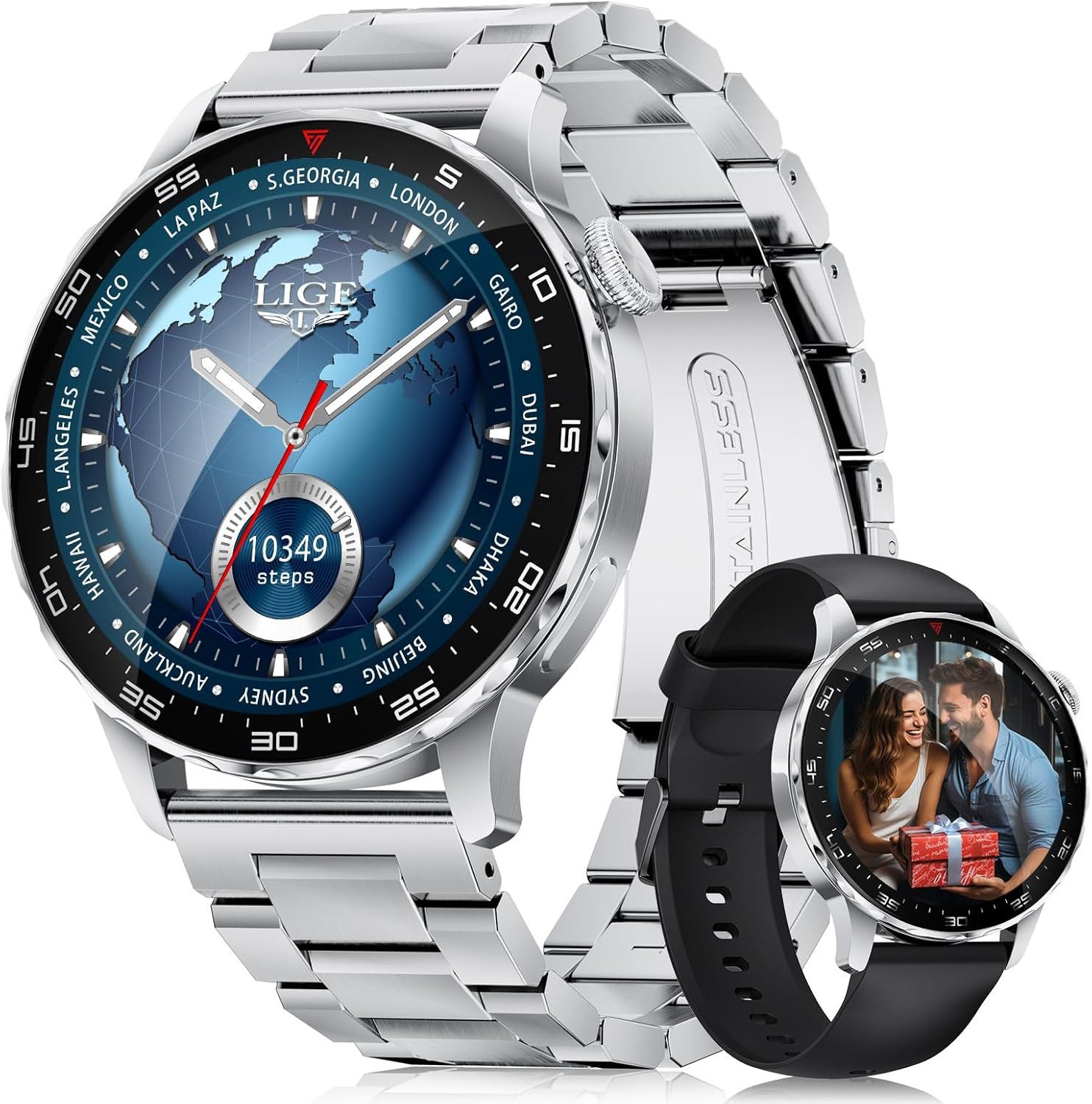 Lige SML21-F Smartwatch (3,6 cm, android ios), Smartwatch mit 1.43 Zoll AMOLED Display Bluetooth Telefonie Sportmodi