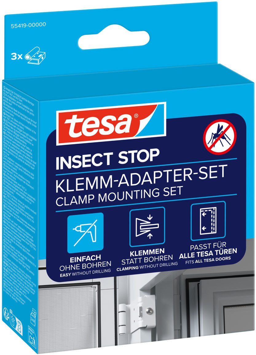 tesa Insektenschutz-Tür Klemm-Adapter-Set - Tür-Klemme, Montage KIT, (Packung, 3-St., Adapter für FALT Fenster-türen), INSECT STOP einfache Montage, ohne Bohren oder Schrauben